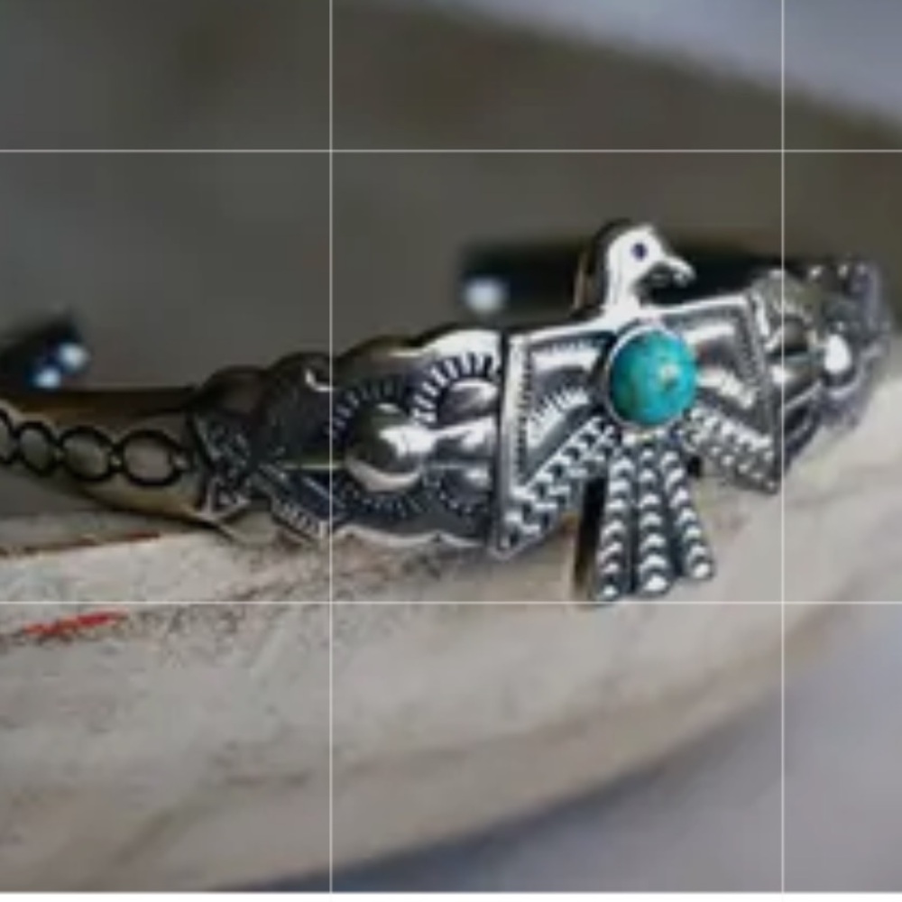 SOWELL 925 Sterling Silver Thunderbird Turquoise Cuff Bracelet
